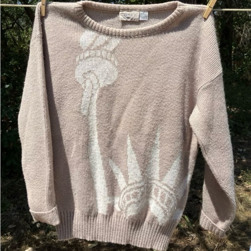 1980's Lady Liberty Cliff Engle acrylic sweater L chest 44" USA vintage